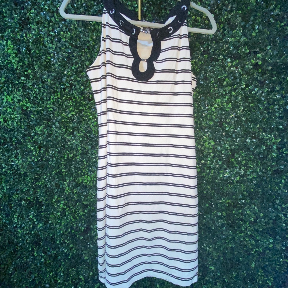 White House Black Market Women's Sleeveless Soft Stretch Knit Stripe Dress M